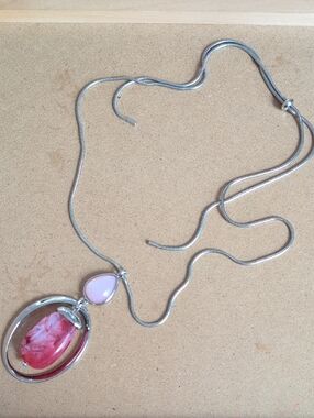 Silver Pendant Necklace with Pink Accents